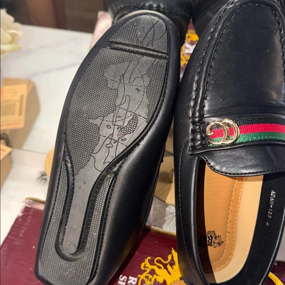 Black Loafers with Red and Green Stripe
